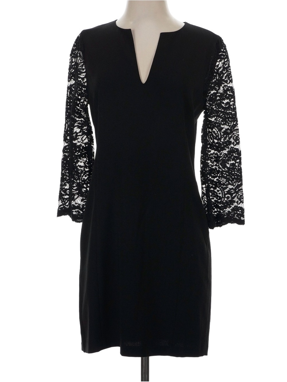 BCBG Black Cocktail Dress,  Chic LBD, V-Neck, Soft Lace Sleeves, Back Zip, NWT